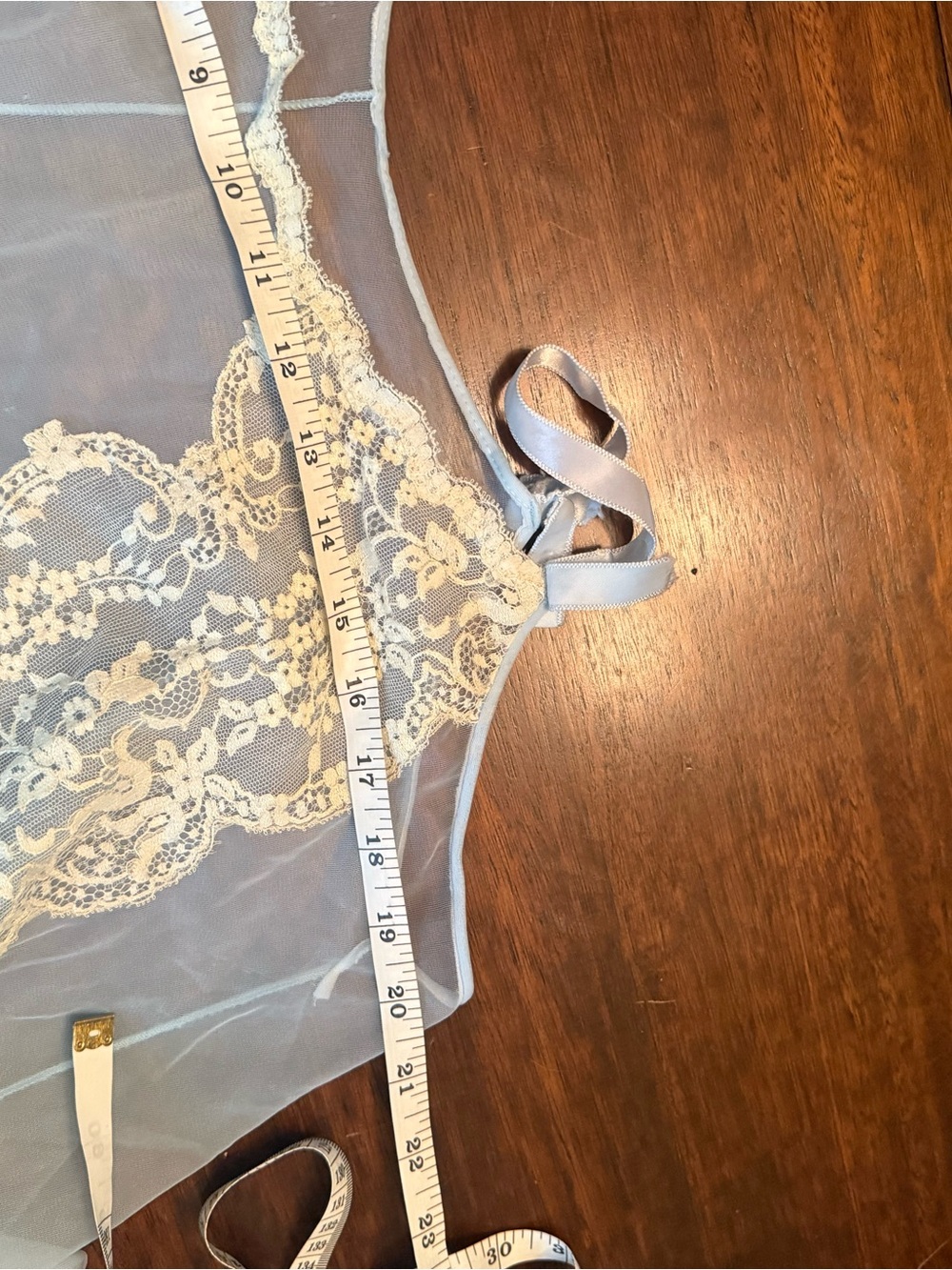 Vintage 40s Light Blue Chemise Set with Ivory Lace Trim - Picture 10 of 16